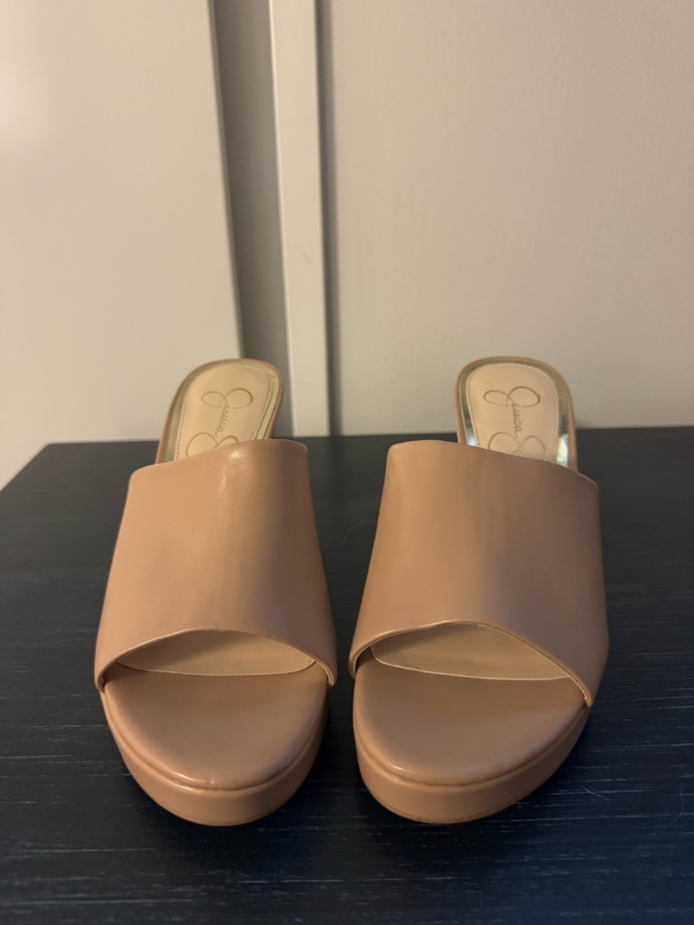 Jessica Simpson Beige Slide Platform Mules